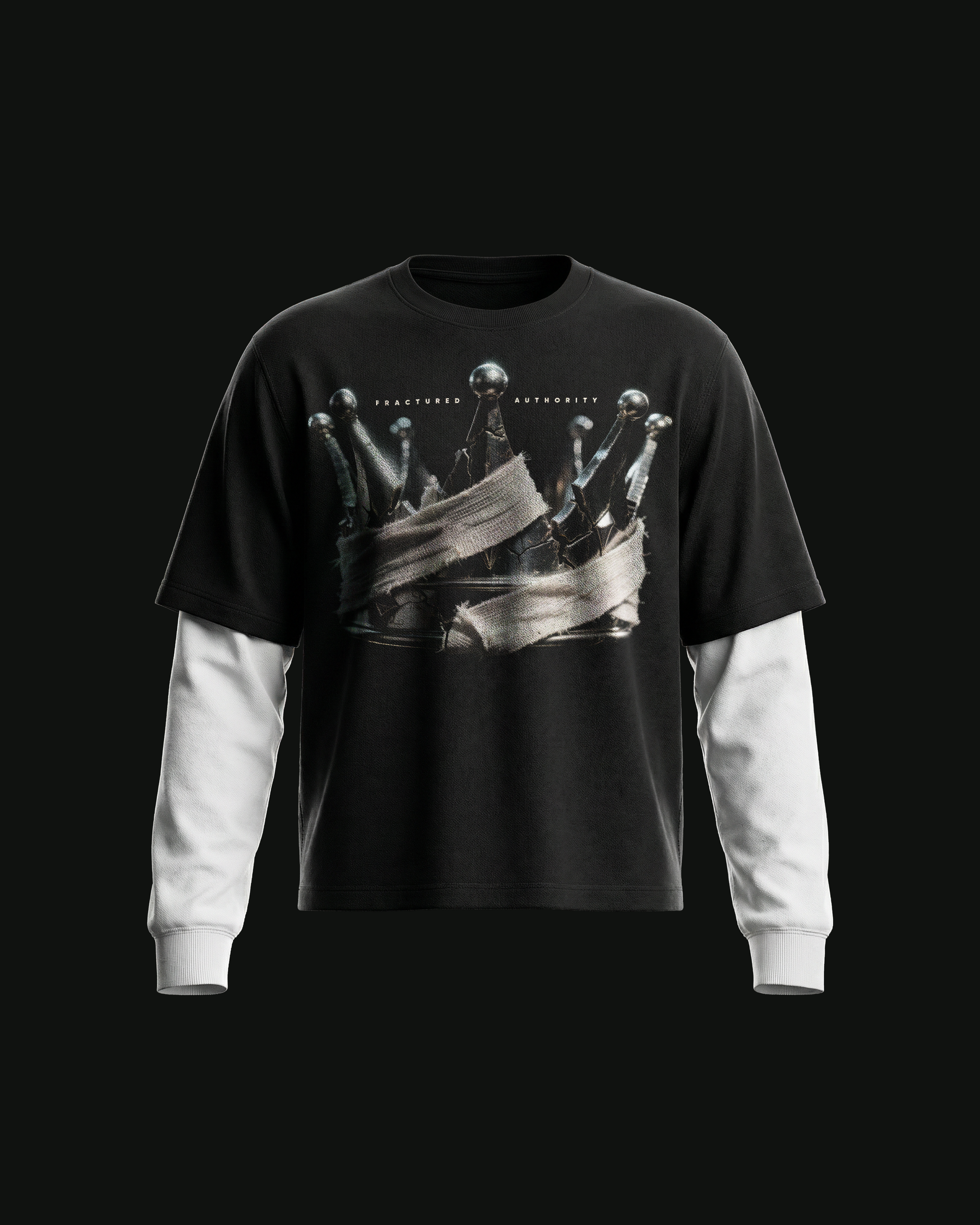 FRACTURED AUTHORITY —Black/White Double Layered Tee