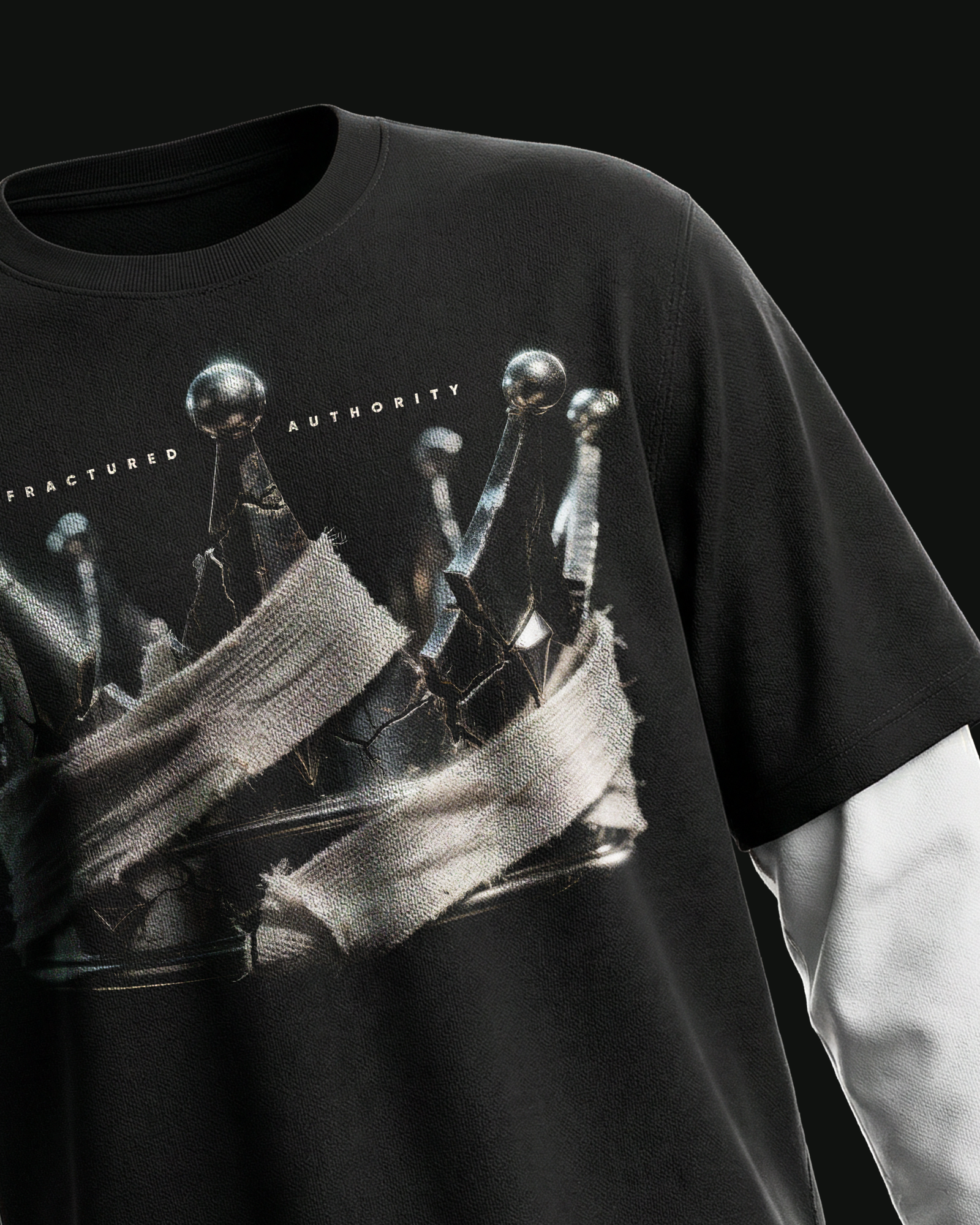 FRACTURED AUTHORITY —Black/White Double Layered Tee